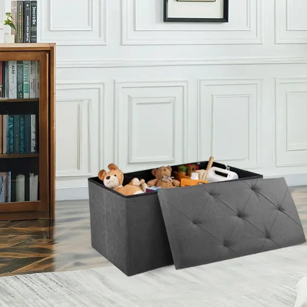 30 Inches Folding Storage Ottoman Bench Grey Padded Seat End of Bed Foot Rest Stools Chest for Bedroom Living Room Entryway Holds up to 660 lb