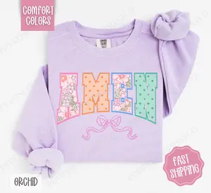 Amen Bow Comfort Colors Sweatshirt, Easter Women's Crewneck, Cute Women's Sweater