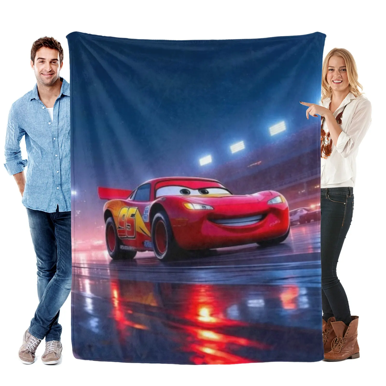 [Summervibes] Disney Cars Lightning Mcqueen Night Race Track Blanket, Plush Flannel For Dorm Sofa, Kids Racing Car Throw Daily Home Decor