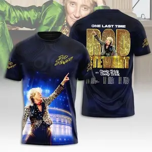 Women's Fitted Vintage Cotton Print Round Neck Short-Sleeve Lady T-Shirt - Casual Top, 2026 Rod Stewart 1 Last Time Farewell Tour Classic Rock Icon Tribute