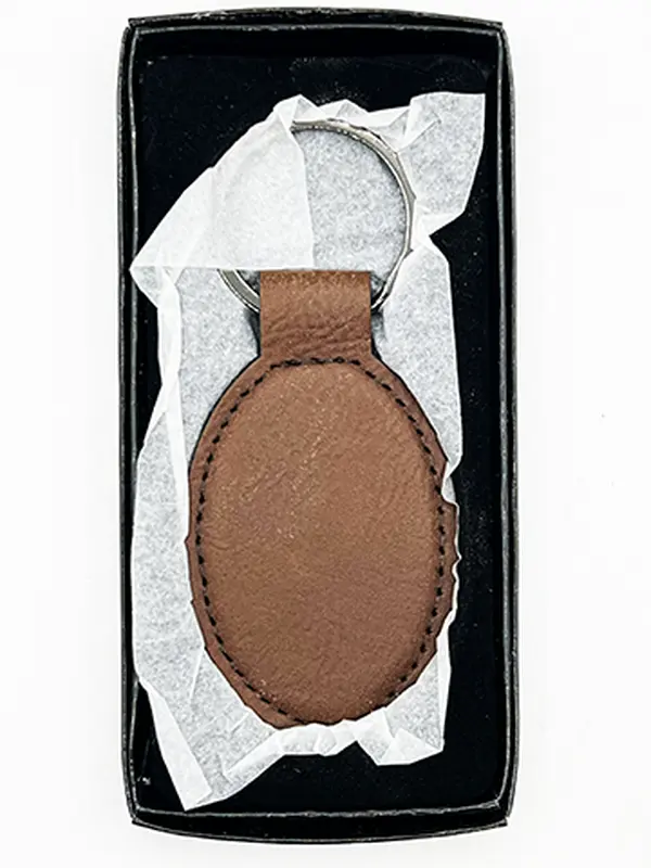 Personalized Engraved Tan Leather Keychain