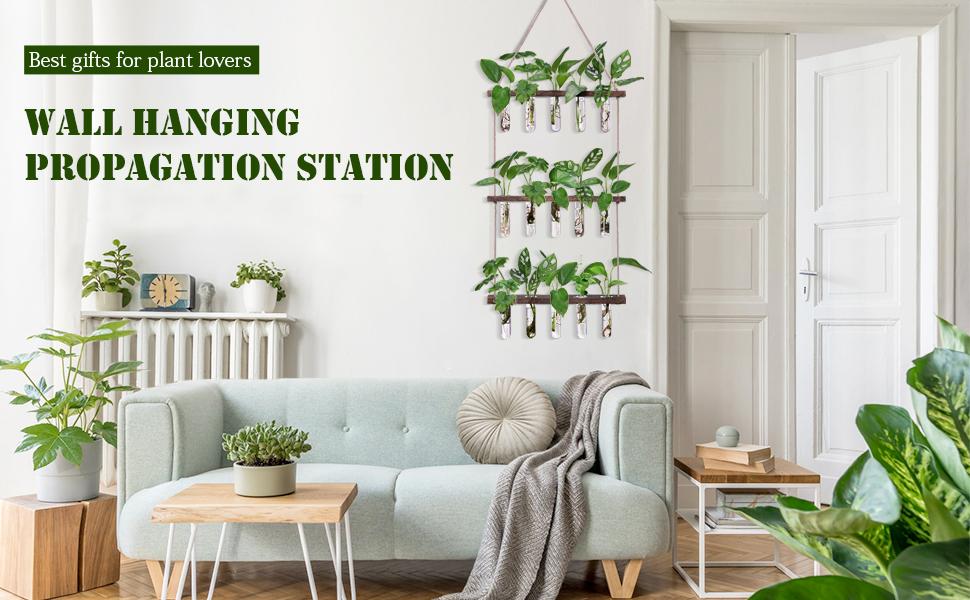 XXXFLOWER Large 3-Tier Hanging Plant Propagation Station Boho Wall Decor with 15 Glass Test Tubes for Plant Enthusiasts