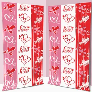 2pcs Valentine's Day, Mother's Day, Birthday Party surprise scene setup, tinsel curtain, wedding party decoration, Valentine's Day decorations, Pink and Red shiny tinsel curtain