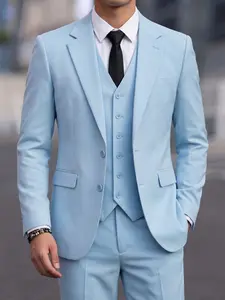 Men's 3-Piece Solid Color Elegant Business Slim-Fit Suits, Suitable For Parties, Formal Events, Groom's Wedding Attire, Vintage Style Suits Menswear