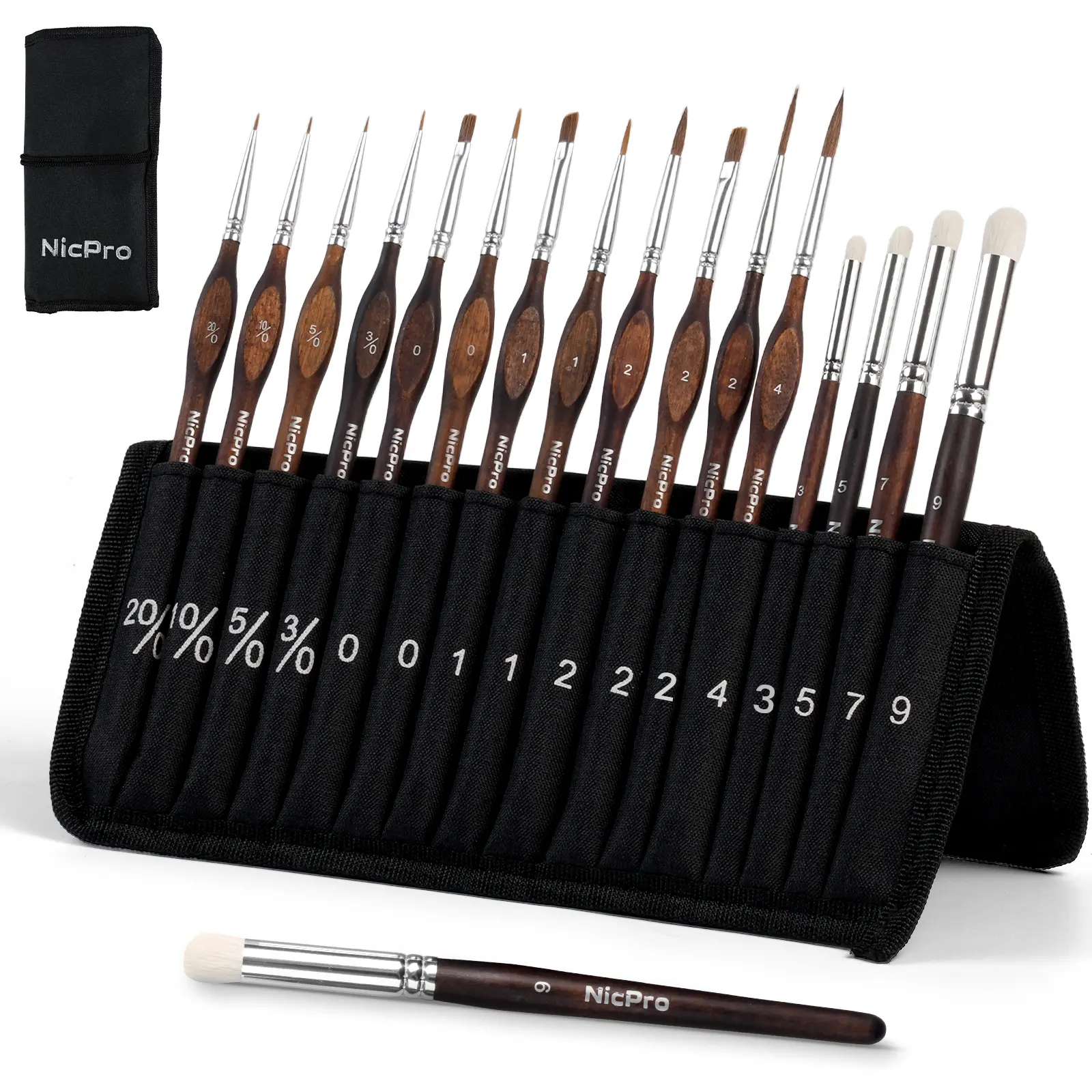 Nicpro Kolinsky Sable Miniature Paint Brushes Dry Brush, Professional Model Paint Brush Set with Cloth Roll, Fine Detail Artist Brush Set for Miniatures, Acrylic & Figures, Model, Watercolor