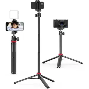 MT-44 Extendable Phone Tripod, 59" Selfie Stick Vlog Stand with 2 in 1 Phone Clip, 360? Ball Head Camera-Tripod for iPhone   Action Camera, Lightweight for Travel