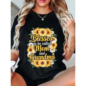 100% Cotton Blessed To Be Called Mom And Grandma Cute Sunflower Mother T-Shirt