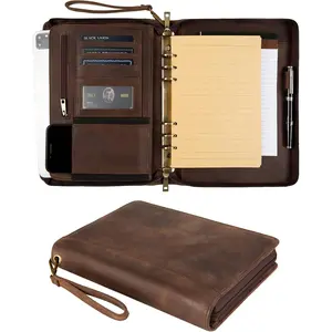 A5  Portfolio, 6 Ring Binder Notebook Portfolio, Refillable Planner with Binder Pockets (Standard,Dark Khaki)