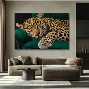 2D Flat, 2D Flat, Framed Artwork Featuring a Leopard - a Colorful Canvas Print with a Sturdy Wooden Frame, Perfect for Decorating Your Living Room, Bedroom, Or Office