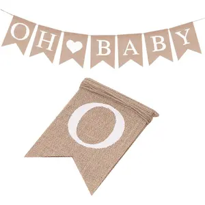 Oh  Banner - Pre-strung Burlap  Shower Banner Neutral  Shower Banners for Welcome  Party Gender Reveal Party Decoration, Rustic Brown