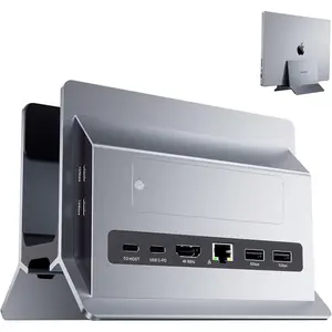 Vertical MacBook Docking Station,  Docking Station for  mini with M.2 NVMe case for MacBook Pro/Air, 4K@60Hz HDMI, 2USB C 10Gbps, SD/TF, 100W PD, RJ45, 2 USB A for Windows Laptops