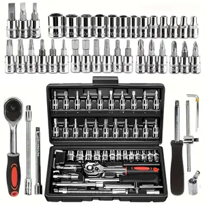 Socket Wrench Set, 46-in-1 Automobile Motorcycle Repair Tool Box, 1/4-inch drive includes bit socket set and extension rod, mechanical tool kit, metric, with storage case, for household and car repair, Valentine's Day