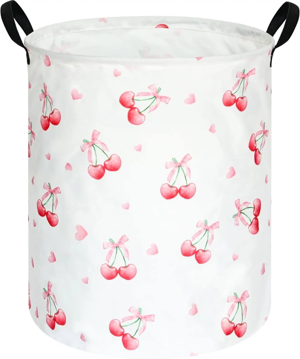 Cherry Print Round Laundry Hamper Storage Basket Bins Clothes Nursery Hamper for Home, Gift Storage Bins with Handles
