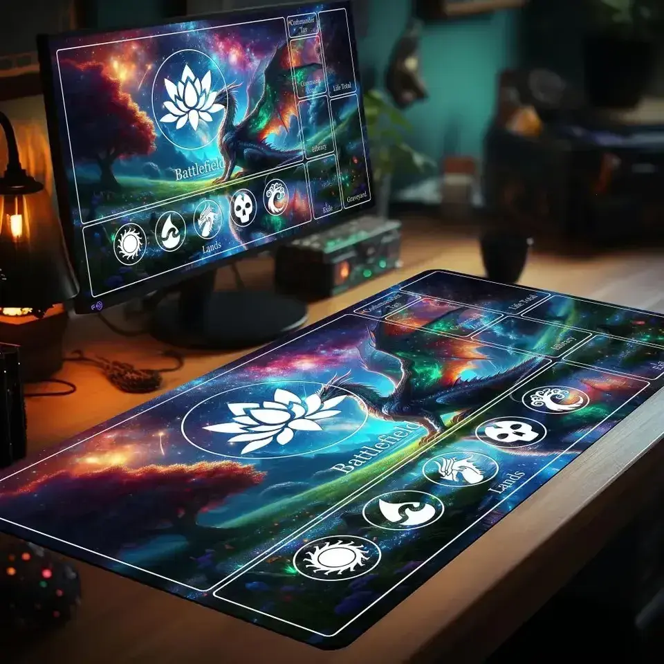 [Sale off up to 65%][Free Ship] Magic Playmat card gaming mat with zone mtg playmat Starry sky and dragon Desk Mat keypad expansion mousepad rubber anti-slip