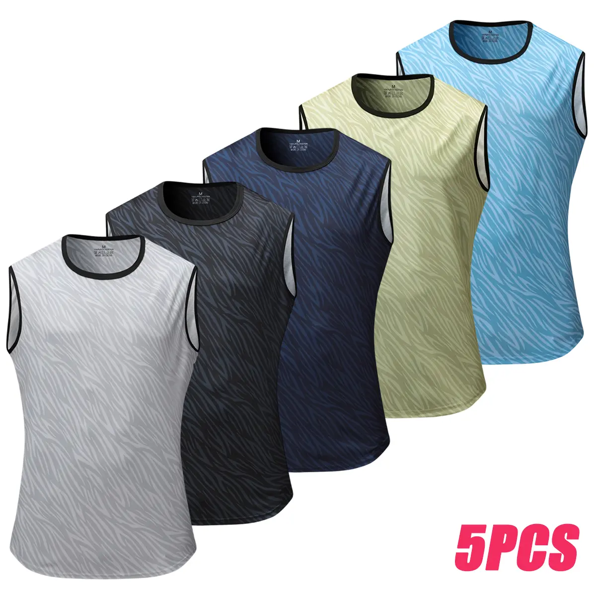 5pcs Men's Quick-Dry Athletic Tank Tops - Breathable, Moisture-Wicking Sleeveless Sports Vests for Gym, Running & Training, 100% Polyester, Workout Clothing|Formfitting Tank|Moisturewicking Material, Gym Clothes