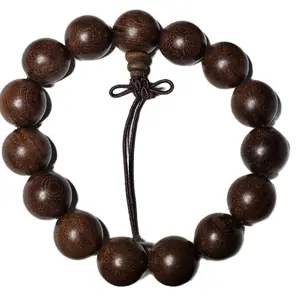 Natural Wood Buddha Prayer Beads Mala Bracelet Chinese Knot 15mm 8"