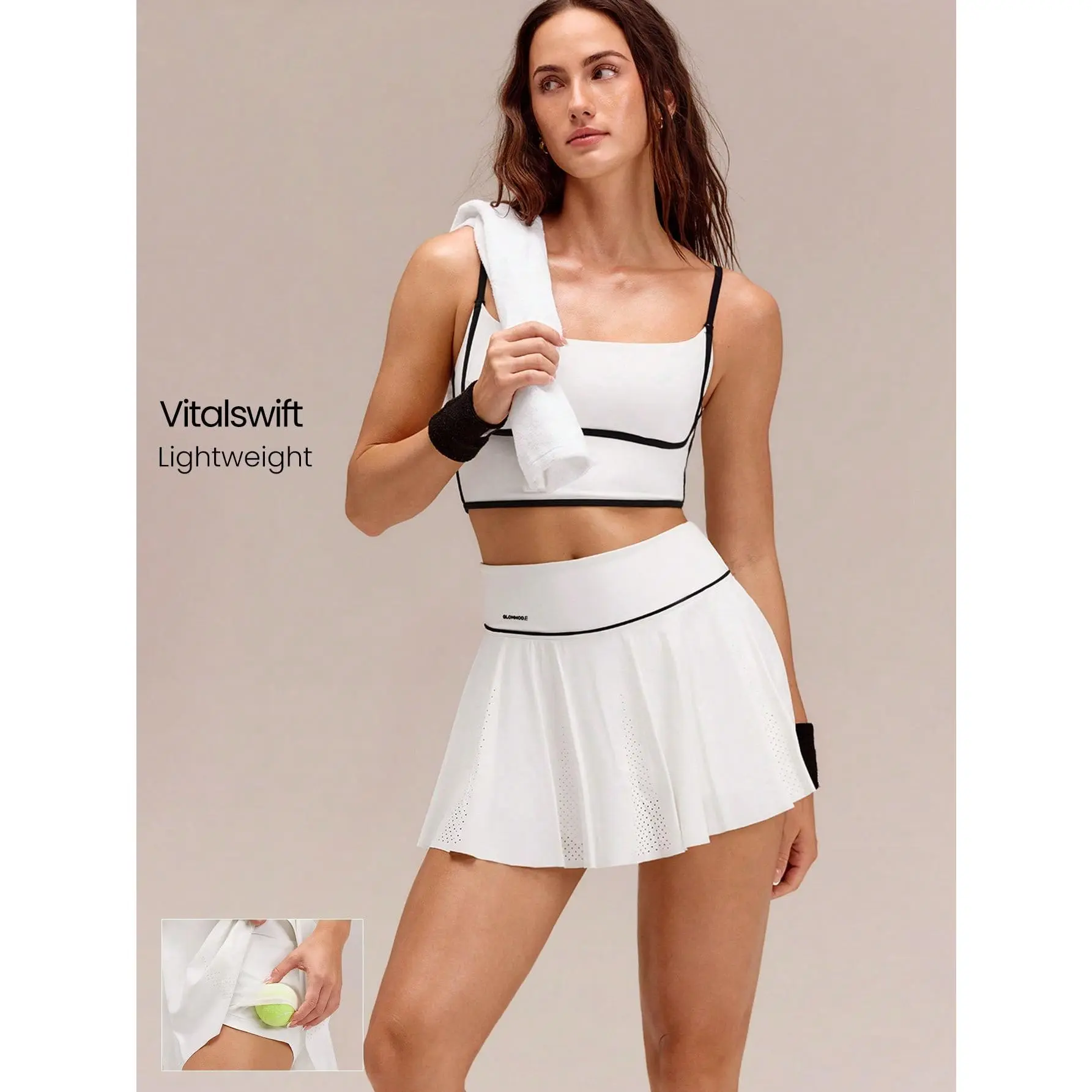 GLOWMODE FeatherFit-Air Serve And Glow Ultra-Lightweight Moisture-Wicking Quick-Drying Sun-Protective Tennis Skirt With Built-In Shorts Side Pockets Tennis Golf Pickleball Daily Casual Wear