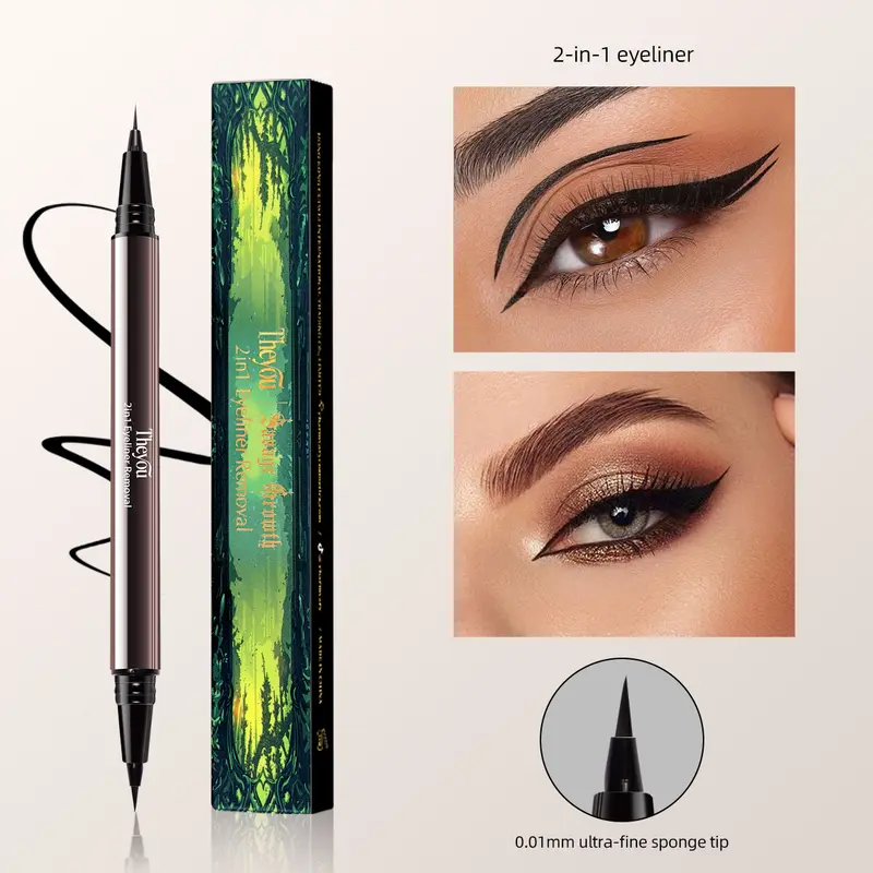 2-in-1 Dual-Tip Long Lasting Eyeliner Pen - Double End Waterproof, Smooth Easy Glide, Weightless Fine Point, All-Day Stay, Waterline Use, Flawless Eye-Enhancing Beauty Makeup Supply, Dual Tip Eyeliner