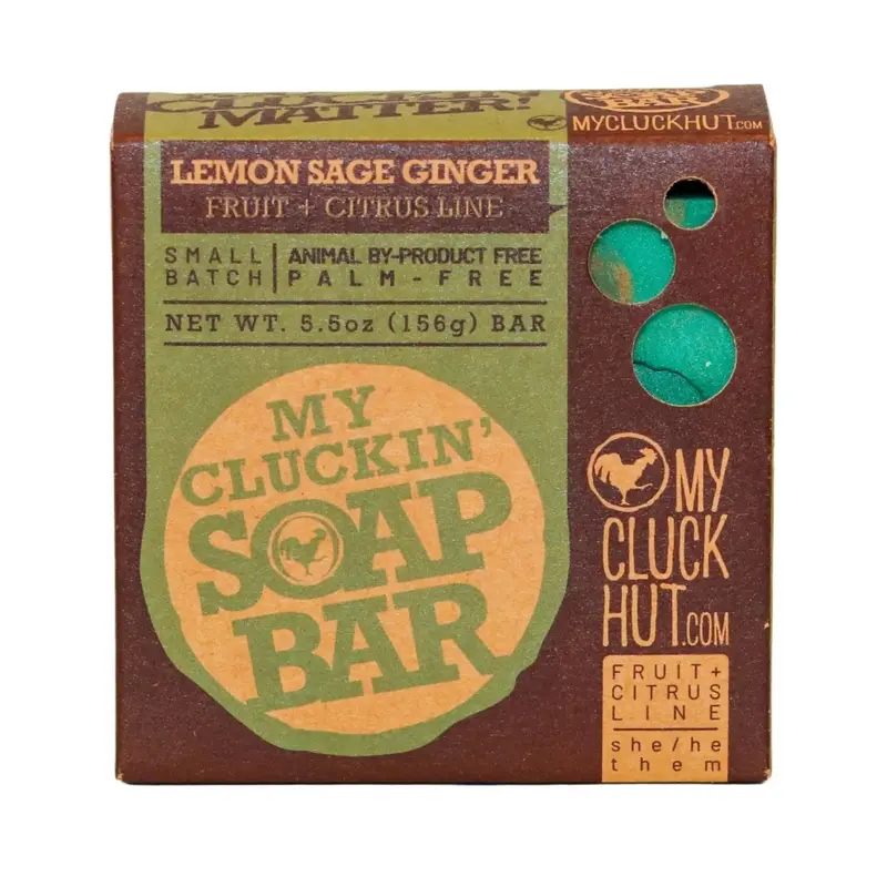 My Cluckin' Soap Bar Lemon Sage Ginger Body Care Scented Cleansing Soap for Sensitive Skin Free of Animal By-products Palm-free & Phthalate-free 5.5 oz