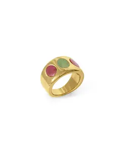 Two-Tone Wide Ring - Aventurine and Rhodonite