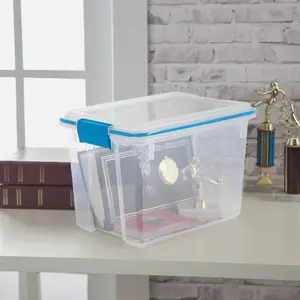 20 Qt. Clear Gasket Storage Box, Blue Latches with Clear Lid