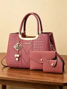 3-piece women's bag set, premium texture lychee pattern handbag, available in multiple colors, can be worn as a single shoulder or crossbody bag with various carrying styles, suitable for many occasions, perfect Mother's Day gift for mom