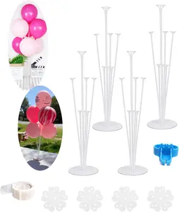 4 Sets of Balloon Stand Kits 28'' balloon arch kit with base, Reusable Clear Balloon Column Stand kit for Table, Including Glue, Tie Tool, Flower Clips, for Home Outdoors Birthday Wedding