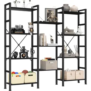 54 inch Tall Bookshelf with Adjustable Shelves – 3-Column 4-Tier Industrial Bookcase, Wide Display Unit for Living Room Home Office, Rustic Brown/Black/White