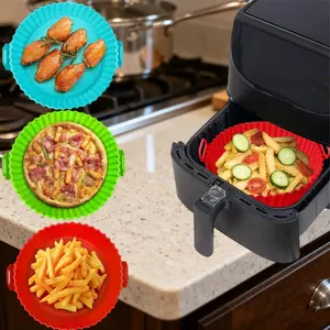 3PCS 8inch Silicone Air Fryer Silicone Liners Air Fryer Accessories Reusable Non-Stick Baking Tray Oven Accessories Kitchen Gadgets Easy to Clean Accessories Essential Kitchen Items