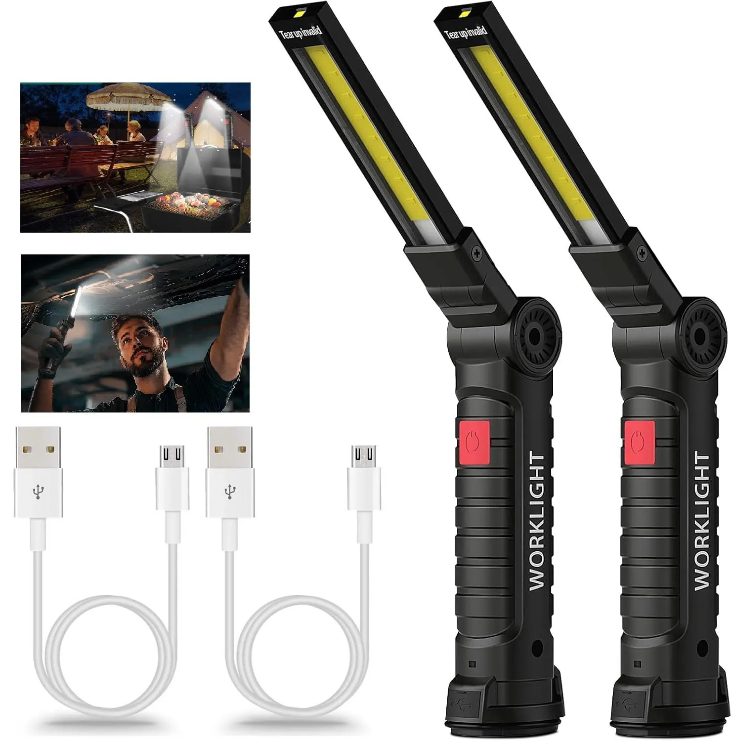 Rechargeable LED Work Flashlight, Compact Foldable Work Light with Magnetic Base & Hook, 360° Rotation 5 Lighting Modes,Portable Lamp for Car Repair Home Emergency