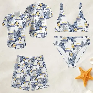 Twisted Tea Matching Couple Swimwear, Hawaiian Floral Pattern Matching Shirt Shorts and Bikini Set Tropical Beachwear Couple Collection, Great Gift for Boyfriend Girlfriend Anniversary Trip and Summer Getaway