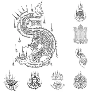 Dragon-Tiger-Phoenix Scripture Tattoo Sticker, Waterproof Temporary Tattoo, Magic Tattoo Lasts 7-15 Days, Safe, Non-Toxic, Painless, Sak Yant Tattoo, Essential for Beginners, Sticker Tattoos