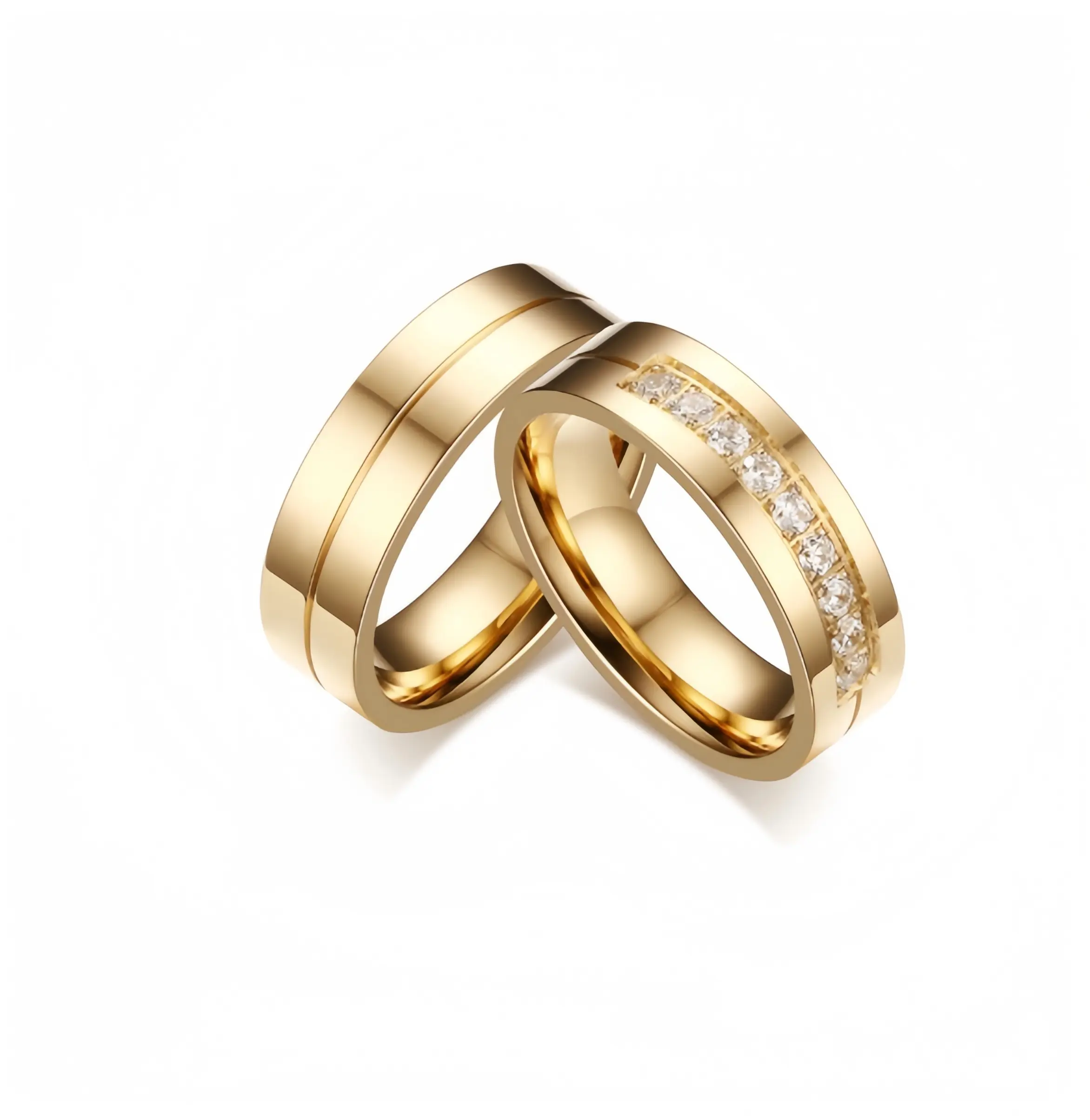 2pcs Matching Couple Rings Set - 18K Gold Plated Cubic Zirconia ...
