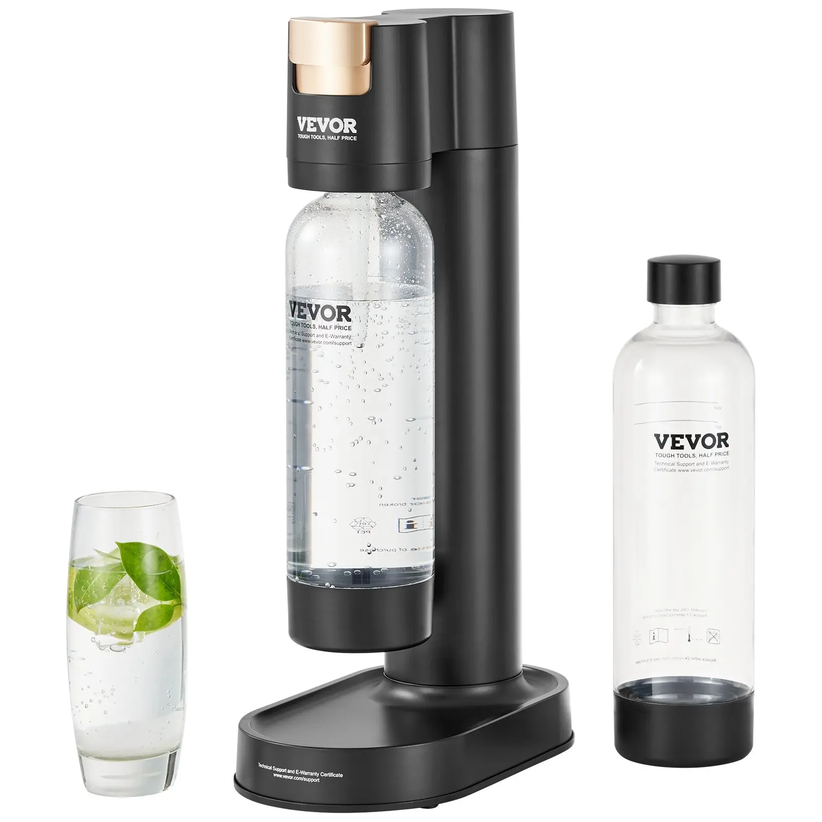 【DealsForYouDays】VEVOR Sparkling Water Maker, Soda Maker Machine for Home Carbonating, Seltzer Water Starter Kit with 2 BPA-free 1L PET Bottles, Compatible with Mainstream Screw-in 60L CO2 Cylinder(NOT Included) Black