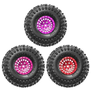 Remote Control Car Wheel Tire, 4 Counts/set Aluminum Alloy Wheel HUB with Rubber Tire, Rubber Tire for 1/18 TRX4M 1/24 SCX24 AX24
