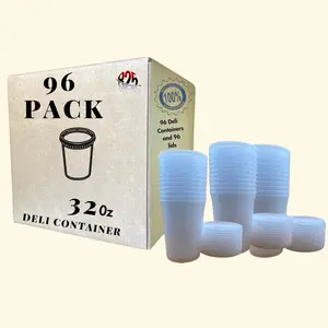 32 oz Deli food Storage Containers with Lids, Quart  Leak-proof Freezer Safe Microwaveable Soup Storage Container - Clear Plastic Premium Quality. (96 PACK) Kitchen Reusable Utensils