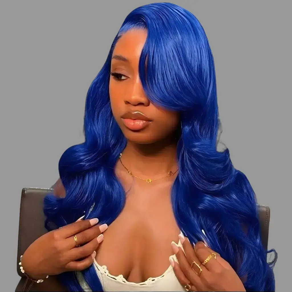 24Inch Blue Lace Front Wigs Human Hair 13x6 HD Transparent Blue Body Wave Human Hair Lace Front Wigs For Women 180 Density Pre Plcked Lace Frontal Colored Wig With Baby Hair #SohoChic #TikTokShopStockUp #DealsForYouDays