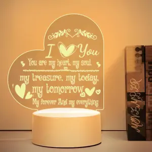 Engraved Heart LED Glow Night Light - USB-Powered Indoor Romantic Accessory, Festive Home Decoration, Gift for Girlfriend or Husband for Birthday, Christmas