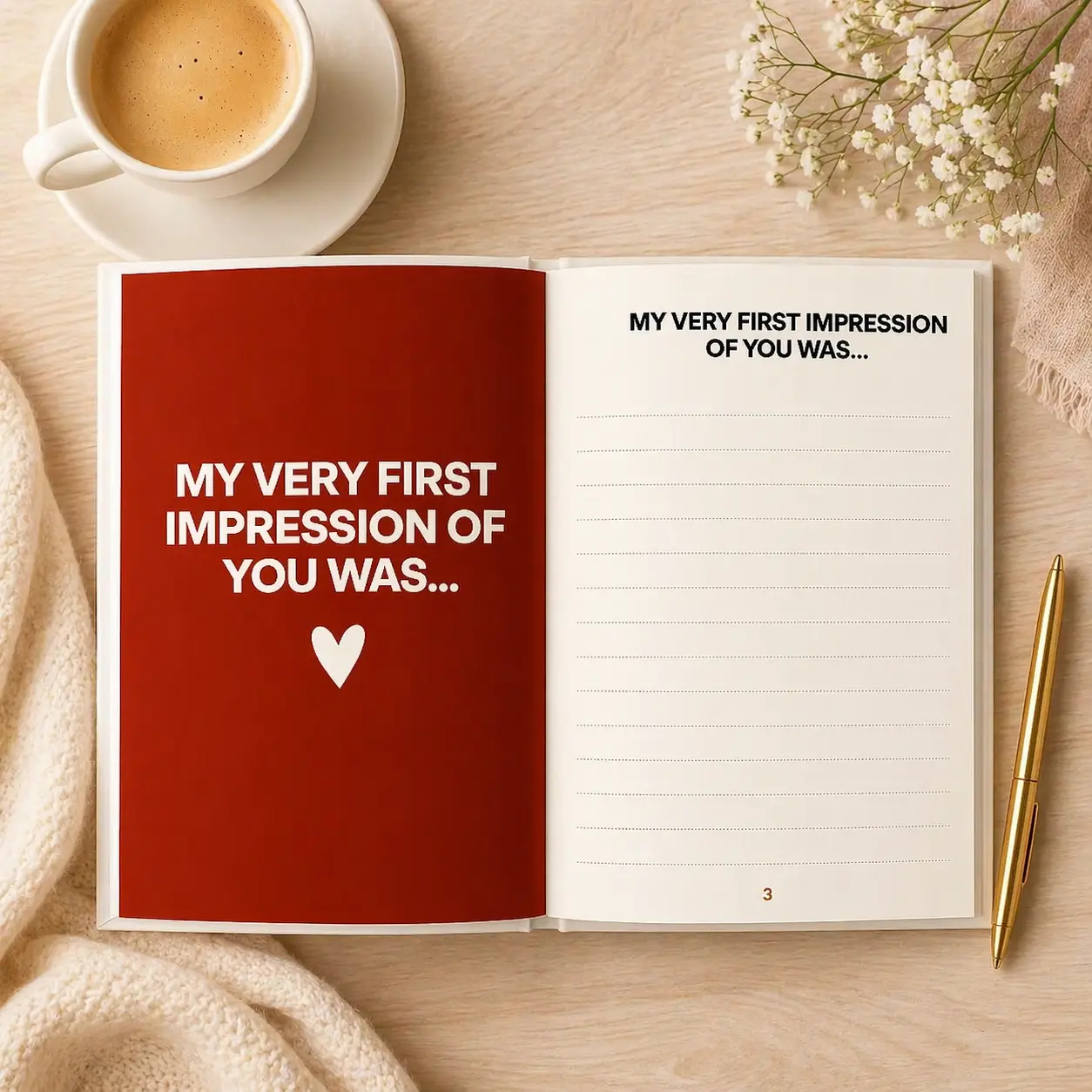 Romantic Fill-In-The-Blank Couple Journal Paper Book, Journaling Notebooks, Thoughtful Gift for Husband-Wife & Boyfriend, Anniversary & Valentine’s Day Keepsake with Deeper Connection & Emotional Value, Home Decor Item