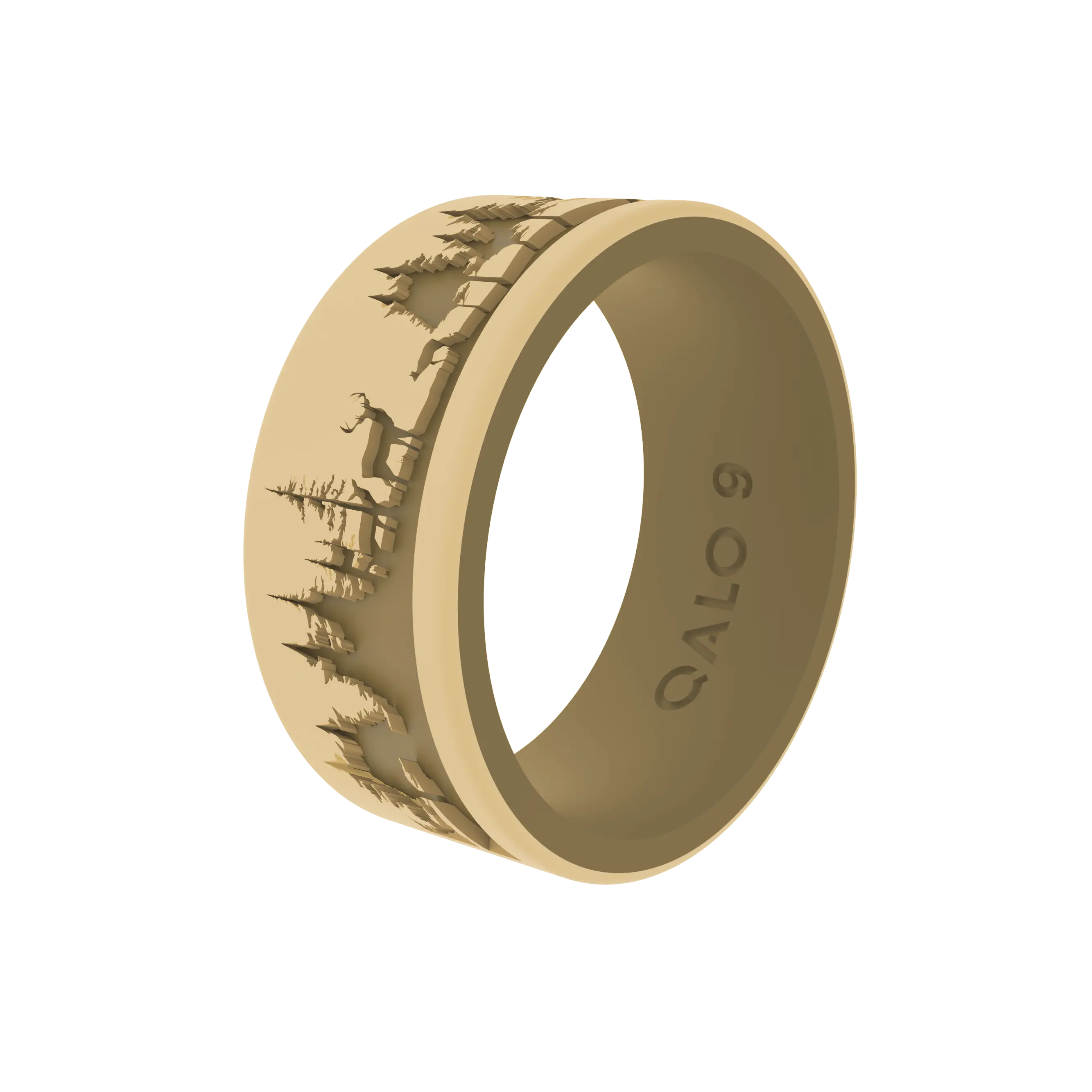 Men's Silicone Ring - Olive Green Silicone Band with Deer & Forest Landscape Motif, 2-Layered Comfortable Design for Everyday Casual Wear, Silicone Bands, Rings