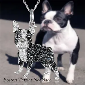 1Pc Cute Boston Terrier Zinc Alloy Pendant Necklace Fashion Stainless Steel Chain Accessories Perfect Dog Lover Jewelry Gift