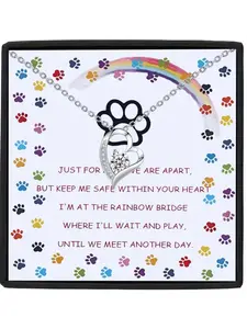 Fashion Copper Zircon Heart Necklace Set, Beautiful Card & Gift Box, Pet Memorial Jewelry for Lost Pets, Cat Dog Sympathy Gifts