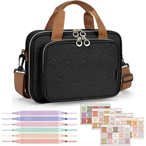 Bible Cover Case for Women, Large Bible Carrying Case with Shoulder Strap, Bible Study Supplies Journaling Kit with Highlighters Tabs Gift for Ladies (Black)