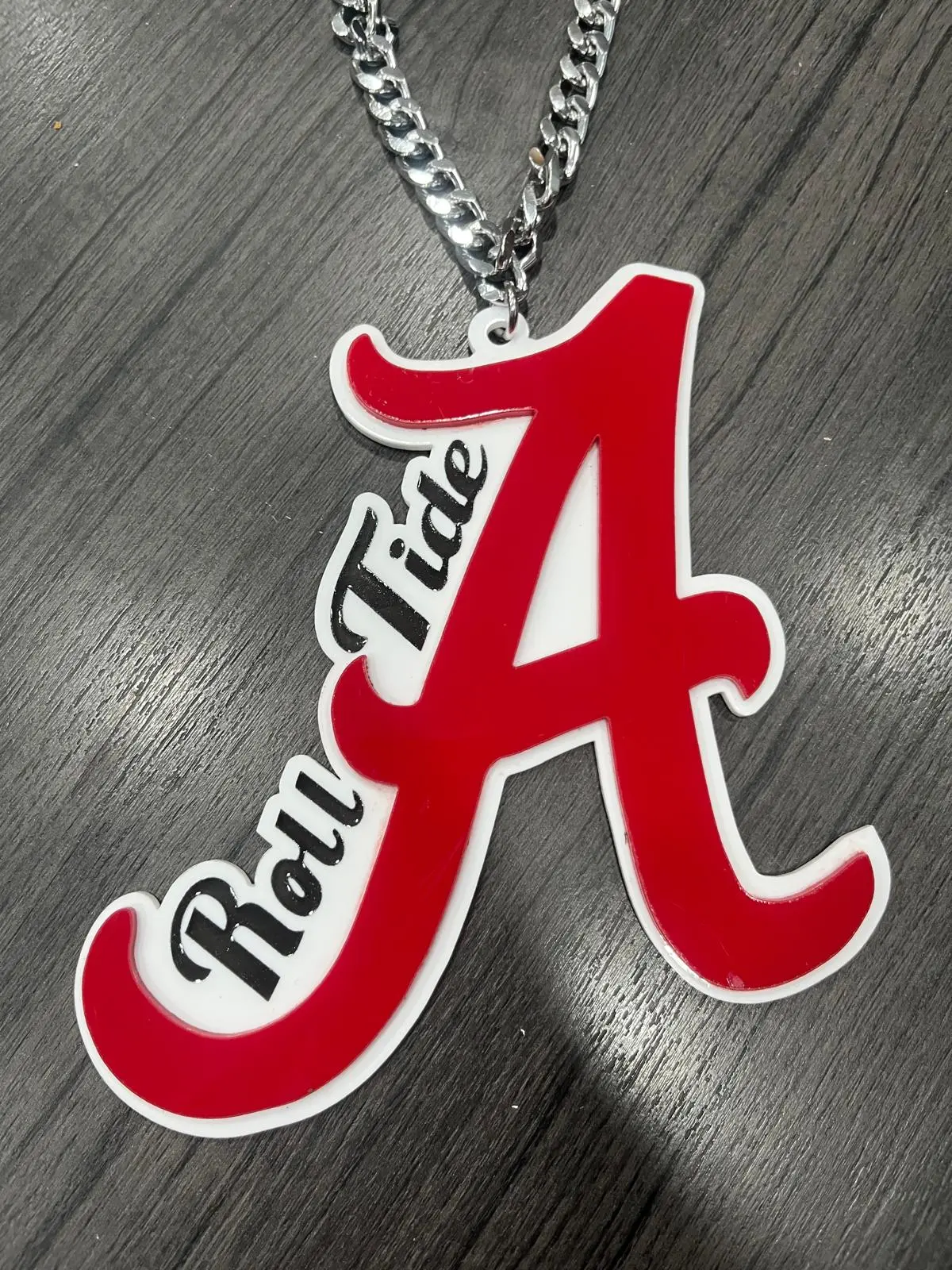 Red Letter Acrylic Statement Pendant Chain – Sports Inspired Fashion Necklace