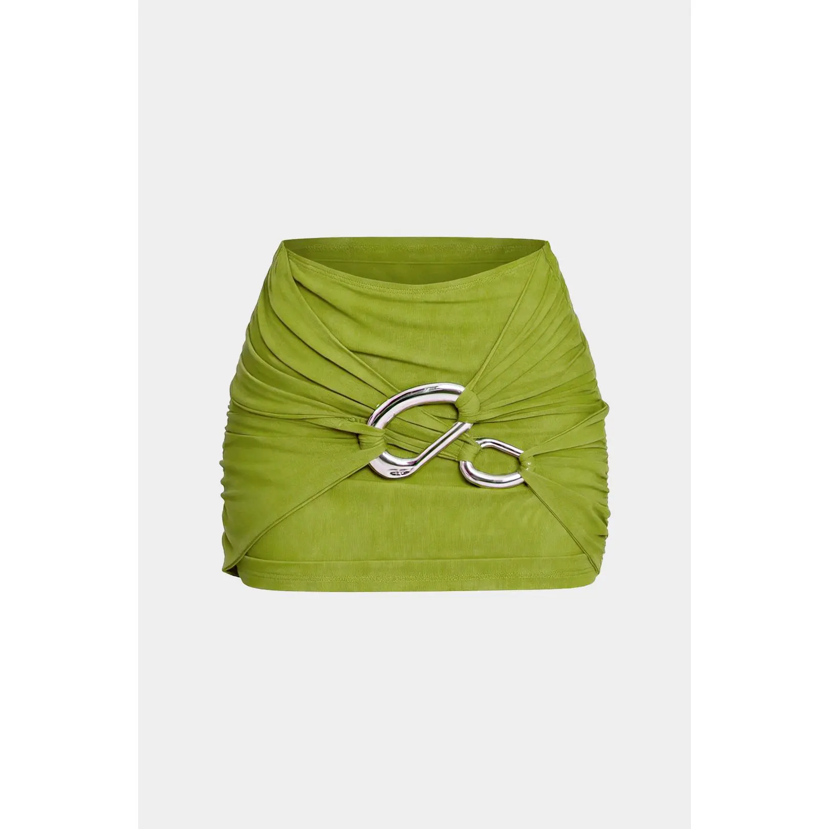 Ruched Asymmetrical Metallic Decor Mini Skirt
