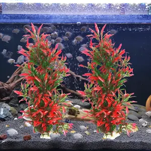 2 pack Aquarium Decor Artificial Fish Tank Plants Large Aquarium Plant Plastic Plant for Betta Shrimp Red Gladiolus tiktokshopspringglowup
