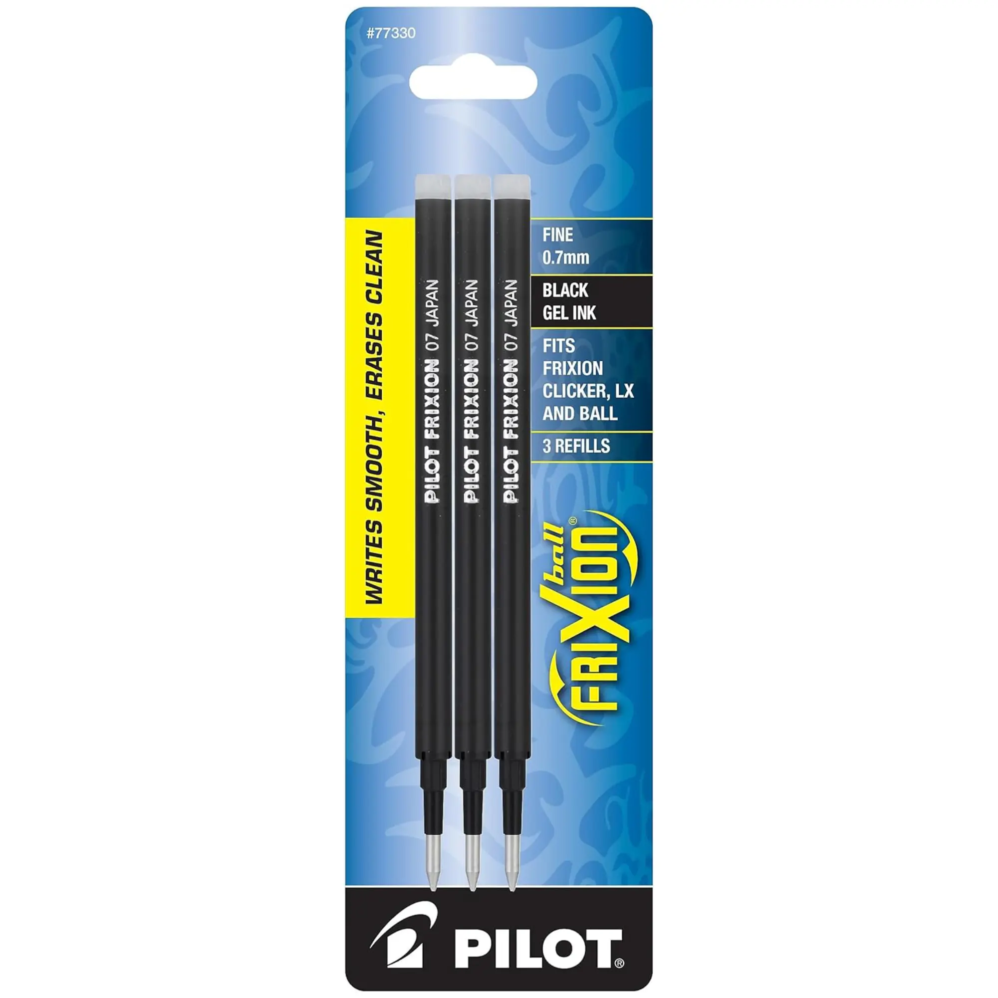 Pilot FriXion Ball Rewritable Gel Ink Refills for 0.7mm Pens, Fine Point, Smooth Gel Ink, Stress-Free Writing, Power to the Pen, Pack of 3, Black, All Seasons