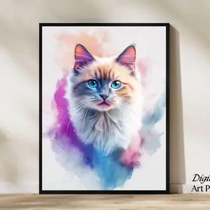 Home Decor, Modern Ai Art, Animal Wall Decor, Ai-generated Cat Art, Misty Meow, Room Decor, Unframed