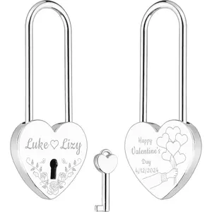 Custom Text Valentine's Day Heart Padlock for Women Men Long-distance Lover Personalised Lock for Him Her Boyfriends Girlfriends Wife Husband Soulmate Love Bridge Padlock for Anniversary Birthday Christmas
