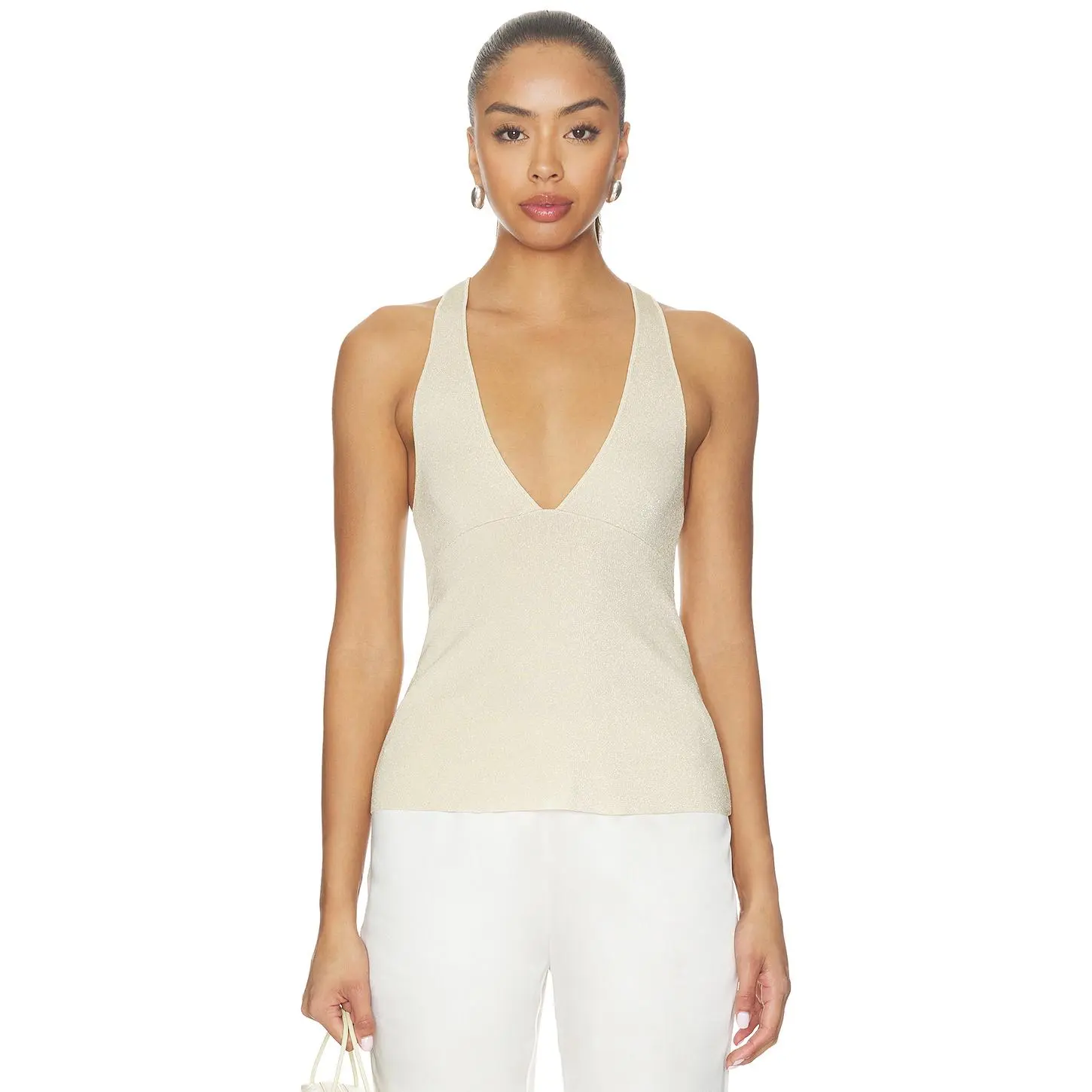 Lovers and Friends Rosanna Metallic V Neck Top in Champagne